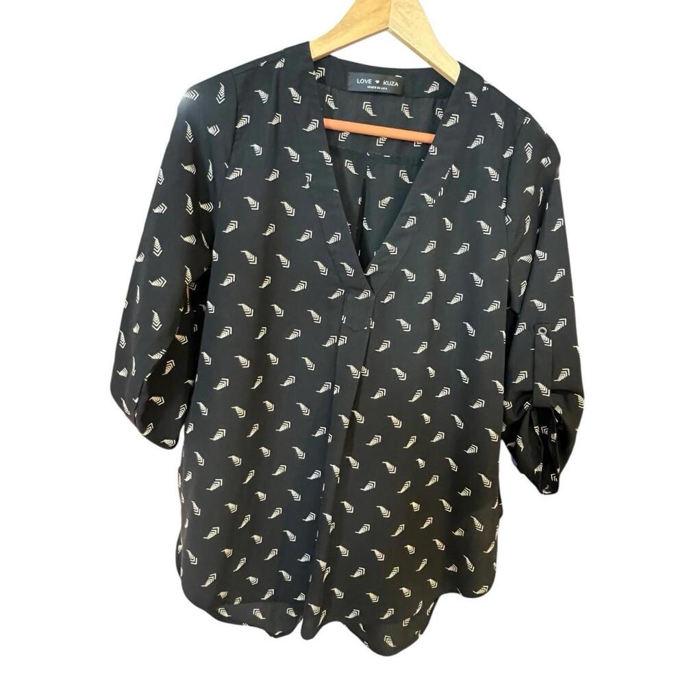 Love Kuza Black Tan Arrow‎ Print Women's Small 3/4 Sleeve Tunic Streetwear
